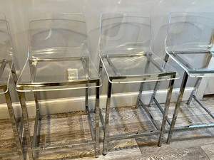 lot 9 image: Set of CB2 Four Acrylic and Chrome Barstools