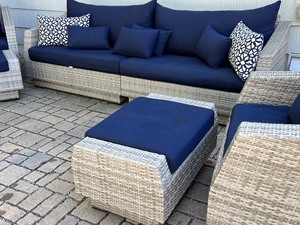 lot 8 image: Luxurious RST Cannes Sofa and Pair of Swiveling Club Chairs with Ottomans
