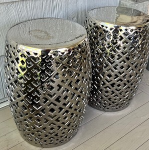 lot 10A image: Pair of Silver Ornate Accent Tables
