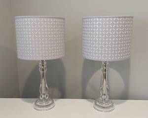 lot 21 image: Pair of Clear Glass and Lavender Table Lamps