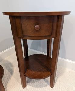 lot 24 image: Pair of Pottery Barn Round Wood Side Tables