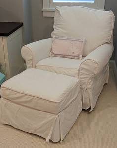 lot 101 image: Pottery Barn Swivel Glider and Ottoman