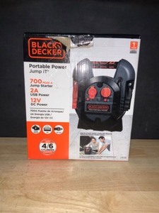 lot 15 image: BLACKDECKER 700 Peak Amp Portable Car Jump Starter with 12-Volt DC outlet and USB Power. See Pictures