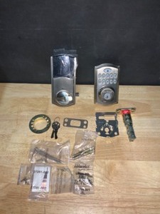 lot 17 image: Kwikset SmartCode 913 Satin Nickel Single Cylinder Keypad Electronic Deadbolt Featuring SmartKey Security. See Pictures