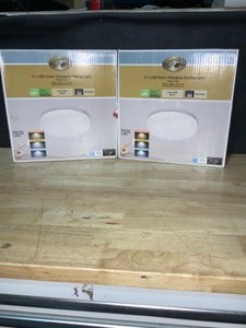 lot 19 image: (2) Hampton Bay 16 in. 22-Watt Round LED Flush Mount Ceiling Light 1640 Lumens 4000K Bright White Dimmable ENERGY STAR. See Pictures