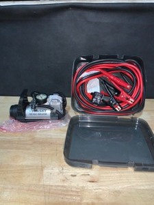 lot 28 image: Husky 120-Volt Inflator &  Husky 20 ft. 4-Gauge Booster Cables. See Pictures