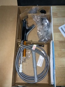 lot 38 image: MOEN Brecklyn Single-Handle Pull-Out Sprayer Kitchen Faucet with Power Clean in Chrome. See Pictures
