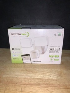 lot 43 image: SECUR360 Wi-Fi Connected White Wired Twin Head Voice Activated Motion Activated Outdoor LED Security Flood Light 2000 Lumens. See Pictures