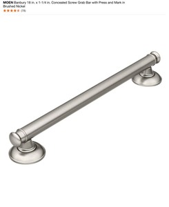 lot 45 image: (2) MOEN Banbury 18 in. x 1-14 in. Concealed Screw Grab Bar with Press and Mark in Brushed Nickel & . See Pictures