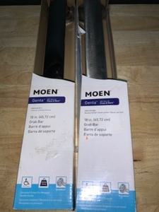 lot 48 image: (2) MOEN Genta 18 in. x 1-14 in. Concealed Screw Grab Bar with Press and Mark in Chrome. See Pictures