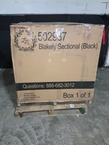 lot 53 image: Leisure Made Blakely Black 5-Piece Aluminum Outdoor Sectional with Tan Cushions. See Pictures