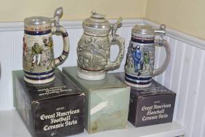 Baseball, Football, American Wilderness Steins with boxes