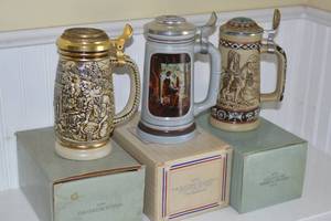 Goldrush, Blacksmith, Indians of the American Frontier Steins with boxes