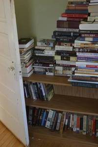 Contents of Room- Books, Book shelves, desk, movies , canopy bed frame, standing light set