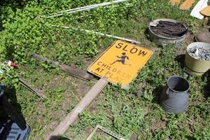 lot 370 image: Street Sign - SLOW Children At Play with Wood Post