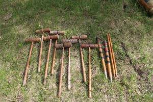 lot 421 image: Vintage Croquet Mallets and Stakes