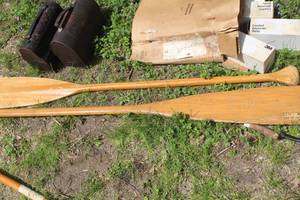 lot 478 image: Lot of (2) Cliff-Wolds Canoe Trip Outfitting Co Wooden Paddles