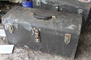 lot 544 image: Metal Tool Box w Misc. Hardware, Crescent Wrench