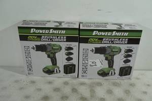 2 PowerSmith 20V Brushless DrillDriver - 1 Total Battery