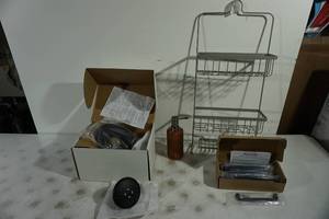 Assorted Bathroom Items - Caddy, Shower Set, Drawer Pulls