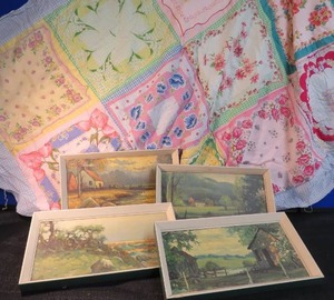 4 VINTAGE PICTURES  VINTAGE HANDKERCHIEF QUILT