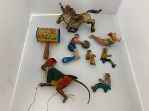 Group Of Vintage Tin Litho Toys And Parts