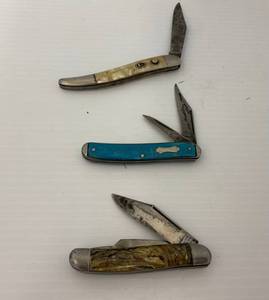 Vintage Johnston Blue Handle, Hammer Brand Three Blade And Hammer Brand Single Blade