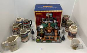 Group Including Lemax Yulesteiner Brewery Animated Piece NIB And Beer Steins