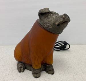 Vintage Cast Iron And Stained Glass Pig Night Light.