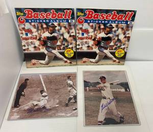 Two 8 x 10 Autographed Photos With COAs Monte Irvin &amp Eddie Mathews And two 1983 Sticker Books