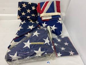 Group Of American Flags And Other