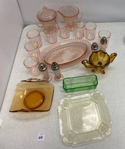 Group Of Depression Glass, Amder, Vaseline And More