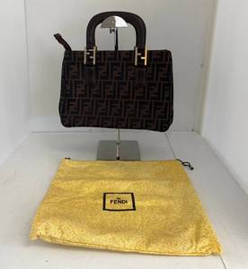 Authentic Fendi Zucca Handbag Top Handle Monogram Leather Canvas Purse