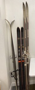 Group Of Vintage Cross Country And Downhill Skis