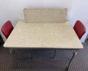 1950s - 60s Mid Century Modern Formica And Chrome Dinette With 12 Leaf And Two Chairs