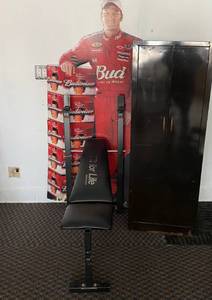 Group Including DP Wieght Bench And Budweiser Dale Earnhardt Jr. Cardboard Cutout And Metal Cabinet