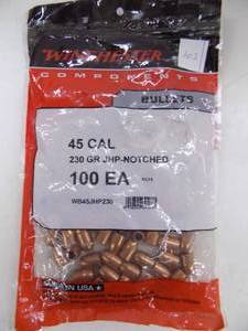 lot 103 image: 100 Winchester 45 Cal 230gr JHP Notched Bullets