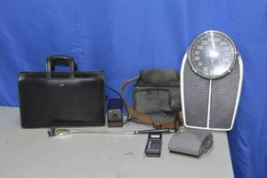 Polaroid Camera, Walkman, Scale, Briefcase and toolbelt
