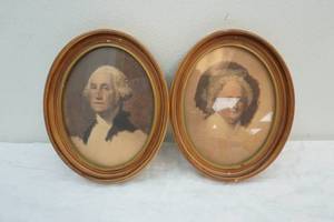 lot 150 image: vintage George and Martha Washington oval pictures