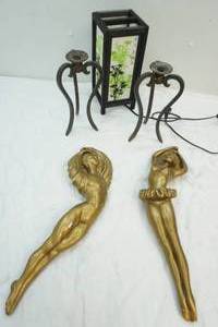 lot 163 image: Chinese lantern light, candle holder and wall plaque ballerinas
