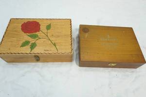 lot 169 image: sewing box with dewing items and empty wood box