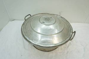 lot 181 image: antique metal dough bowl with lid