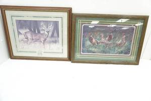 lot 201 image: framed buck and pheasant prints