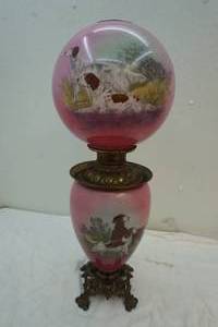 lot 210 image: large painted glass table lamp