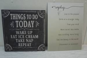 lot 229 image: metal unplug sign, canvas things to do sign
