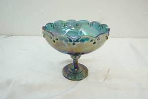 lot 51 image: vintage iridescent stemmed candy dish