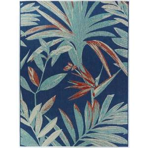 lot 77 image: Hampton Bay Blue Palm 5 ft. x 7 ft. IndoorOutdoor Area Rug