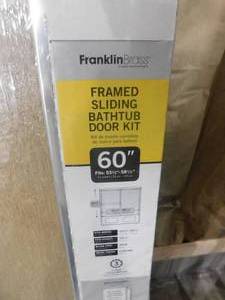 lot 96 image: Franklin Brass 60 in. x 56-34 in. Framed Sliding Bathtub Door in Chrome with Rain Glass