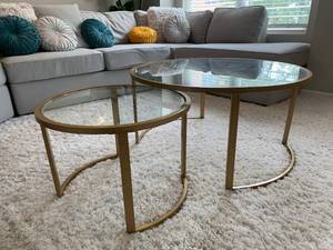 Stunning Round Brass and Glass Accent Tables