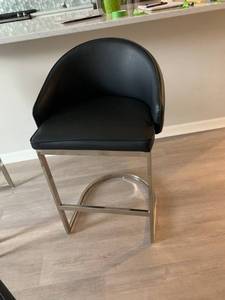 Four Contemporary Black and Silver Barrel Shaped Counter Stools